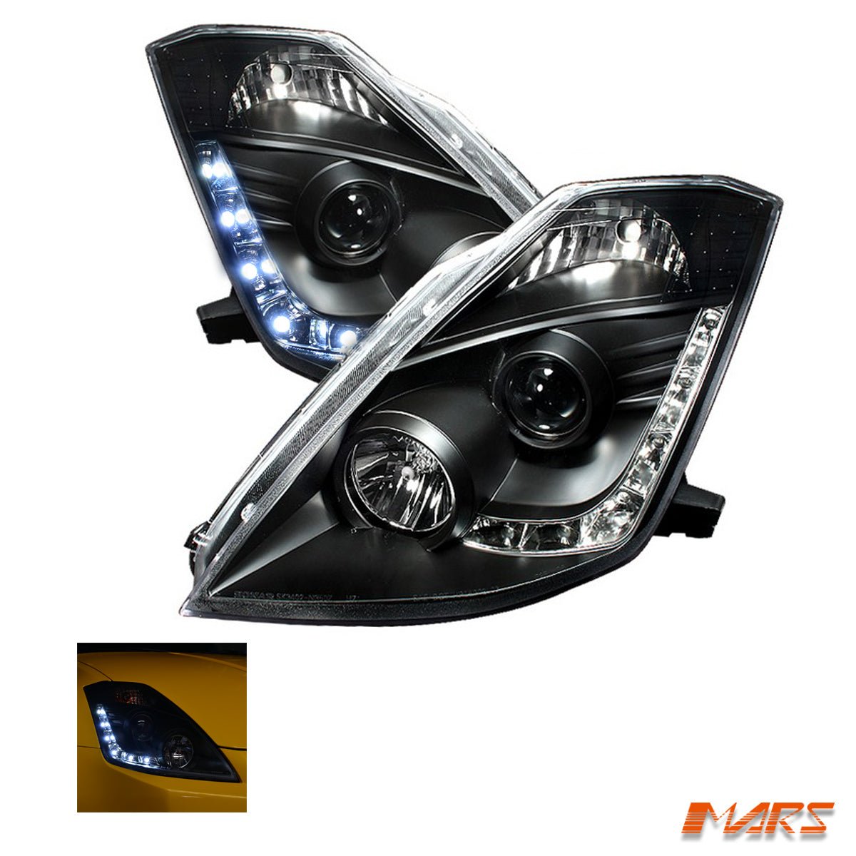 JDM Black LED DRL Projector Head Lights for Nissan Z33 350Z 2003 - 2005 Series 1 - Mars Performance