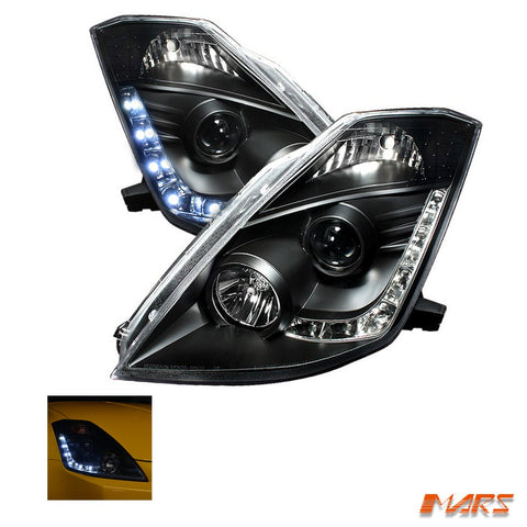 JDM Black LED DRL Projector Head Lights for Nissan Z33 350Z 2003 - 2005 Series 1 - Mars Performance