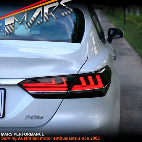 JDM Smoked Black 3D Stripe Bar Full LED Tail Lights with Sequential Indicators for Toyota Camry 2018 - 2024 - Mars Performance