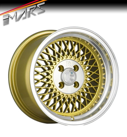 Klutch SL1 15 x 8.5 Inch Gold Mesh with Deep Chrome Dish Alloy Wheels Rims 4 x 100 ET17 - Mars Performance