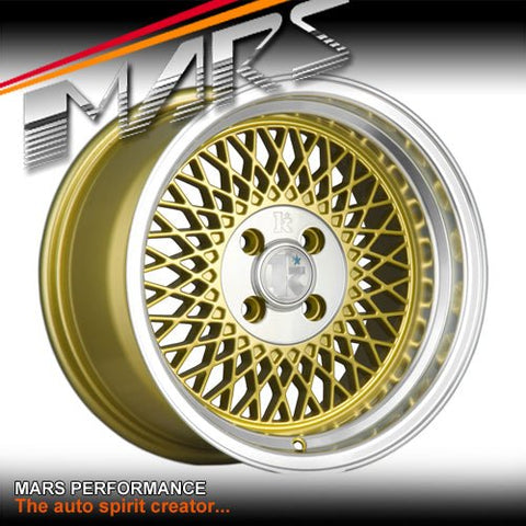 Klutch SL1 15 x 8.5 Inch Gold Mesh with Deep Chrome Dish Alloy Wheels Rims 4 x 100 ET17 - Mars Performance