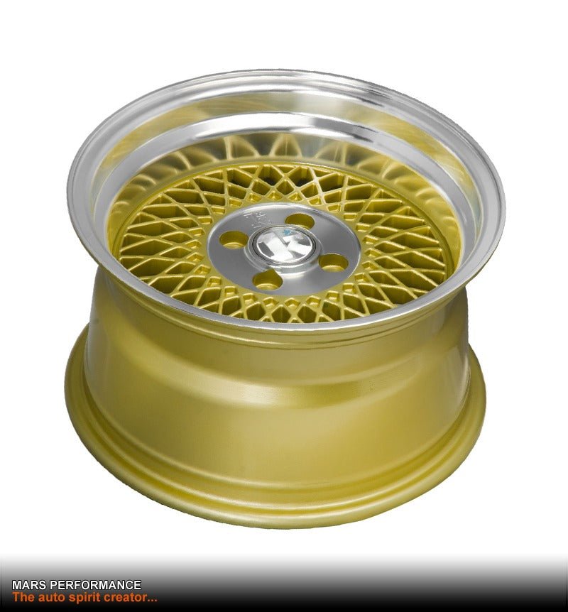 Klutch SL1 15 x 8.5 Inch Gold Mesh with Deep Chrome Dish Alloy Wheels Rims 4 x 100 ET17 - Mars Performance