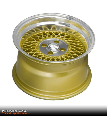 Klutch SL1 15 x 8.5 Inch Gold Mesh with Deep Chrome Dish Alloy Wheels Rims 4 x 100 ET17 - Mars Performance