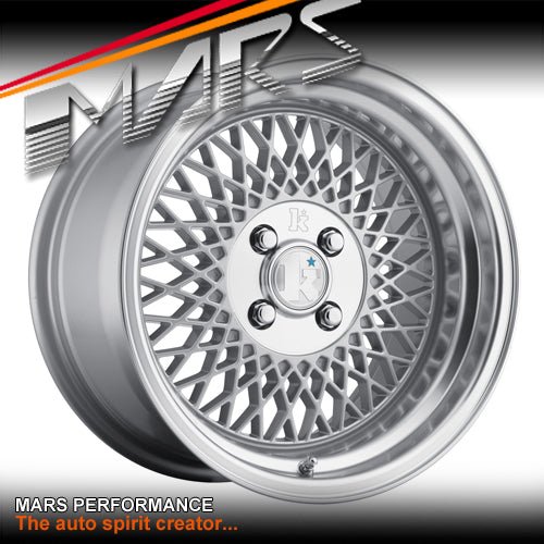 Klutch SL1 15 x 8.5 Inch Silver Mesh with Deep Chrome Dish Alloy Wheels Rims 4 x 100 ET17 - Mars Performance