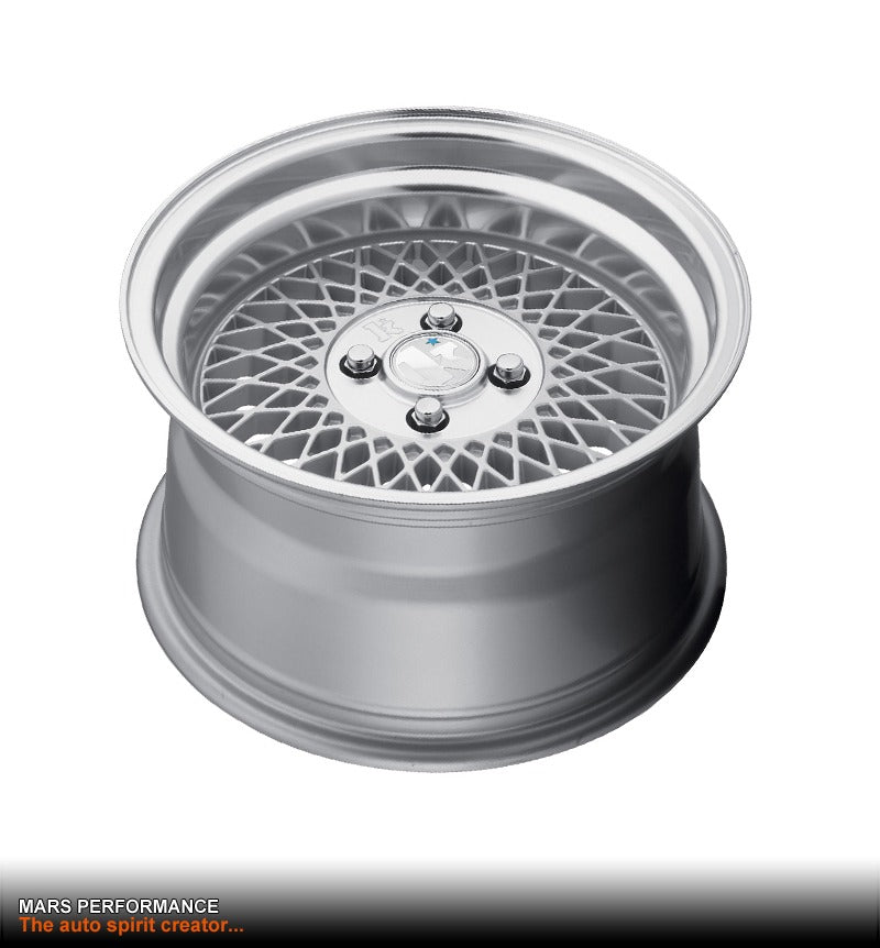 Klutch SL1 15 x 8.5 Inch Silver Mesh with Deep Chrome Dish Alloy Wheels Rims 4 x 100 ET17 - Mars Performance