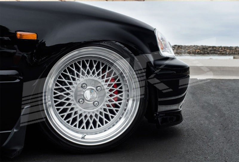 Klutch SL1 15 x 8.5 Inch Silver Mesh with Deep Chrome Dish Alloy Wheels Rims 4 x 100 ET17 - Mars Performance