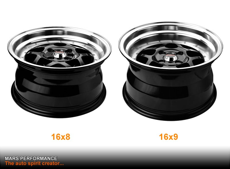 MARS JDM MP - 30 16x9 Inch Gloss Black with Polished Deep Dish Alloy Wheels Rims - Mars Performance