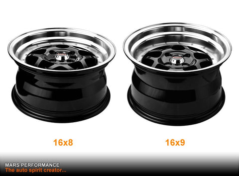 MARS JDM MP - 30 16x9 Inch Gloss Black with Polished Deep Dish Alloy Wheels Rims - Mars Performance