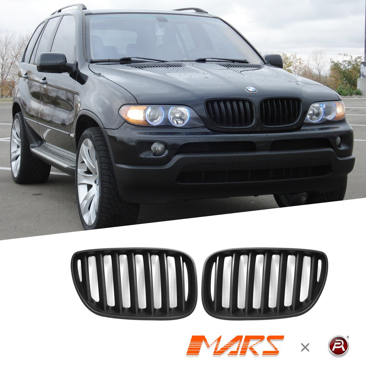 Matt Black X5M Style Front Kidney Grille Grill Bodykit for BMW X5 E53 LCI 2004 - 2006 - Mars Performance