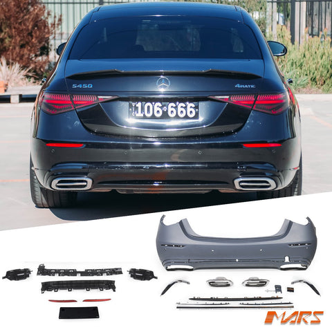 Maybach Style Rear Bumper Bar Bodykit & Exhaust Tips for Mercedes - Benz W223 S - Class 2021 - 2024 - Mars Performance