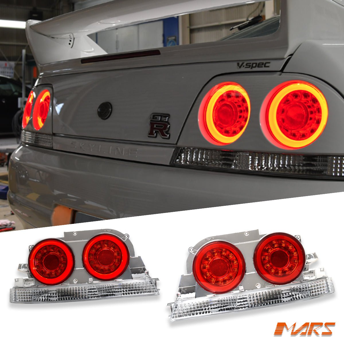 R35 GTR Style Clear Red LED Tail Lights for Nissan R33 Skyline Coupe G ...