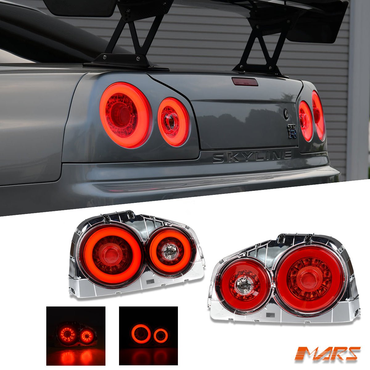 R35 GTR Style LED 3D Stripe Tail Lights for Nissan R34 Skyline Coupe G ...
