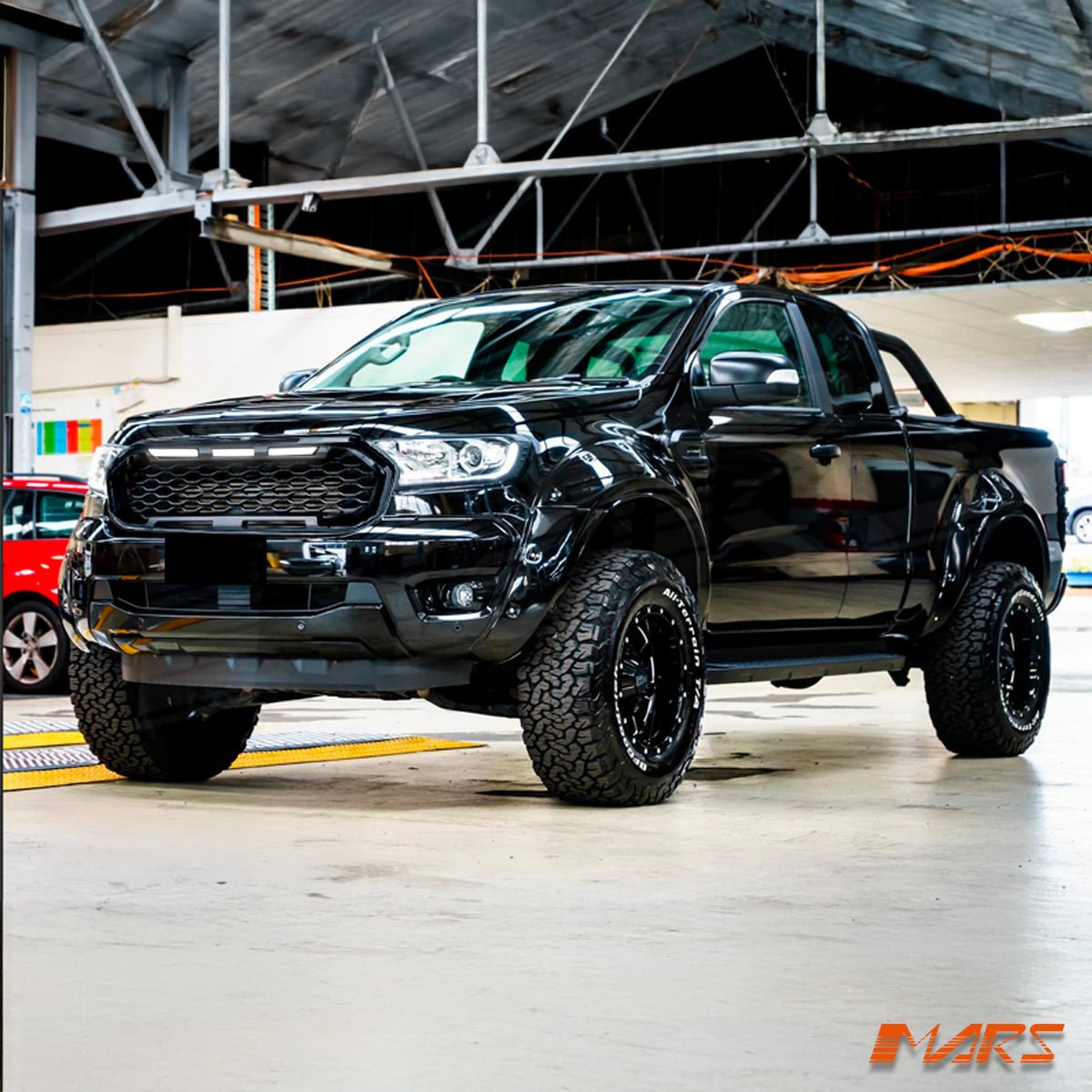 Raptor Mesh Style Gloss Black Front Bumper Bar Mesh Grille Grill Bodykit & LED DRL Lights for Ford Ranger PX MK3 - Mars Performance