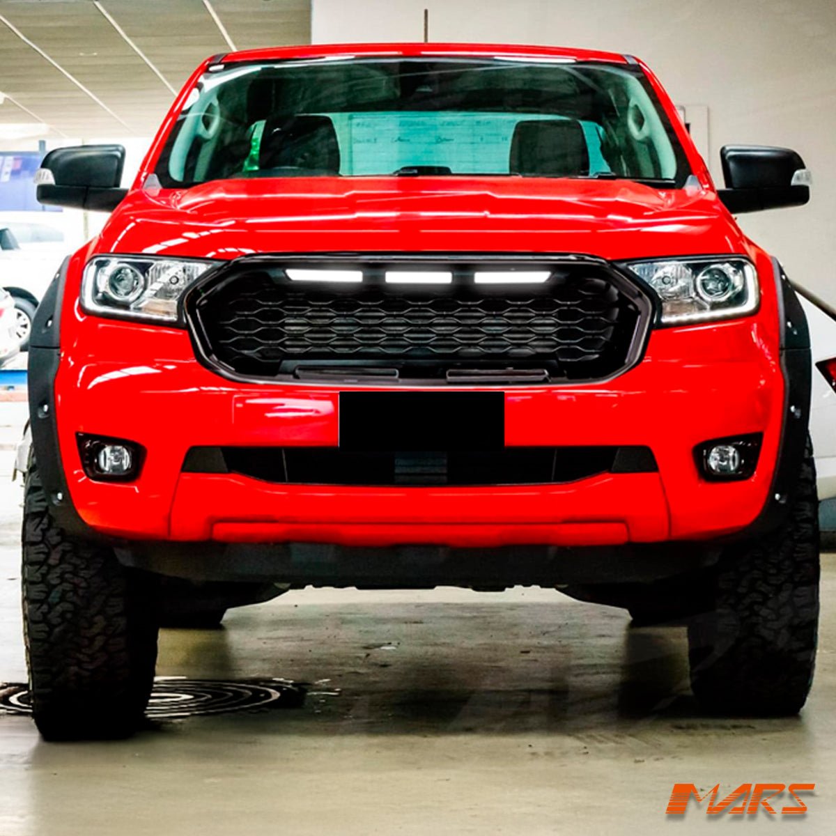 Raptor Mesh Style Gloss Black Front Bumper Bar Mesh Grille Grill Bodykit & LED DRL Lights for Ford Ranger PX MK3 - Mars Performance