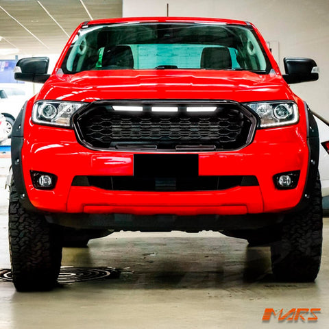 Raptor Mesh Style Gloss Black Front Bumper Bar Mesh Grille Grill Bodykit & LED DRL Lights for Ford Ranger PX MK3 - Mars Performance