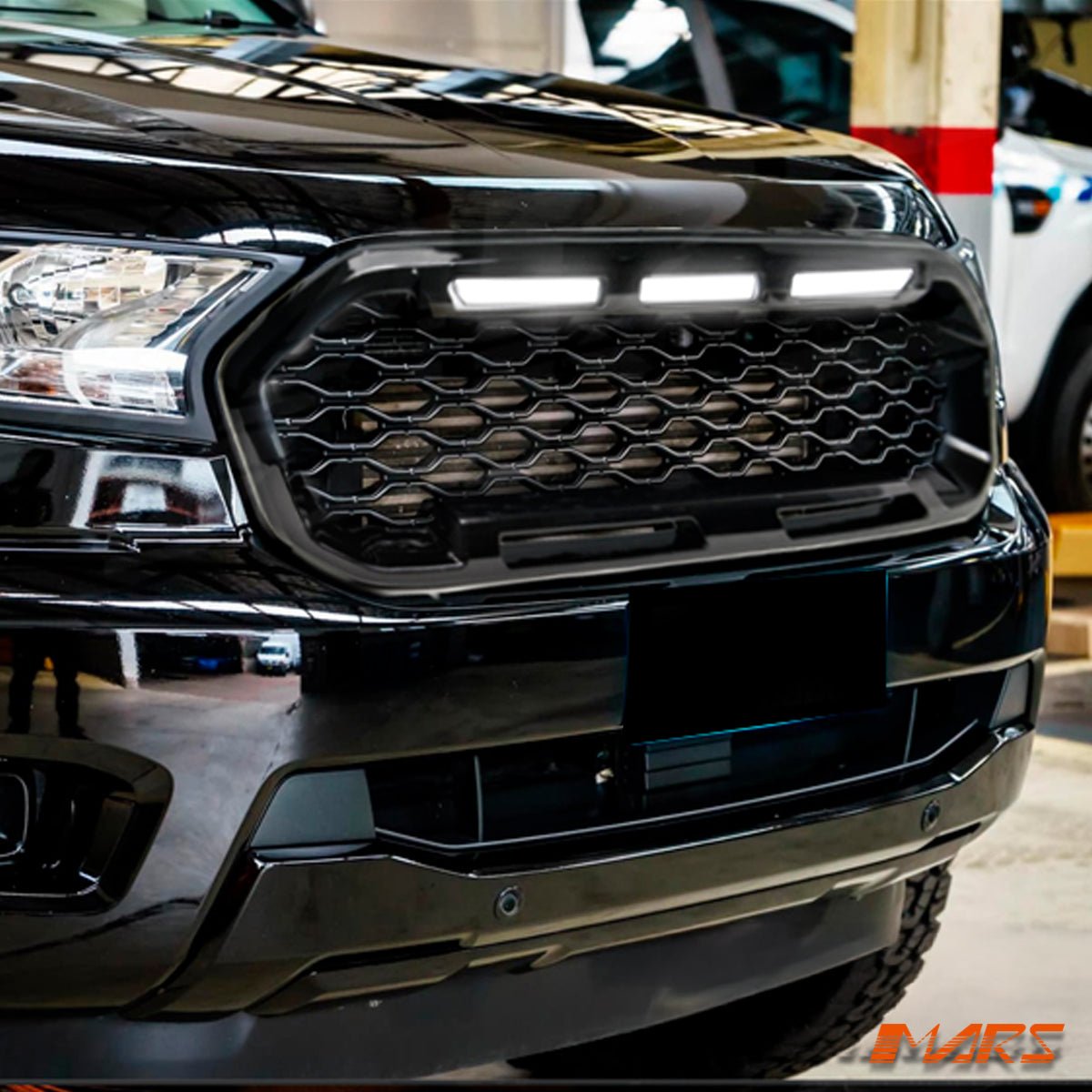 Raptor Mesh Style Gloss Black Front Bumper Bar Mesh Grille Grill Bodykit & LED DRL Lights for Ford Ranger PX MK3 - Mars Performance