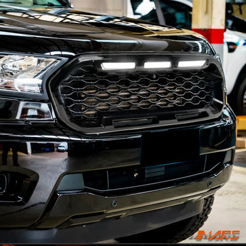 Raptor Mesh Style Gloss Black Front Bumper Bar Mesh Grille Grill Bodykit & LED DRL Lights for Ford Ranger PX MK3 - Mars Performance