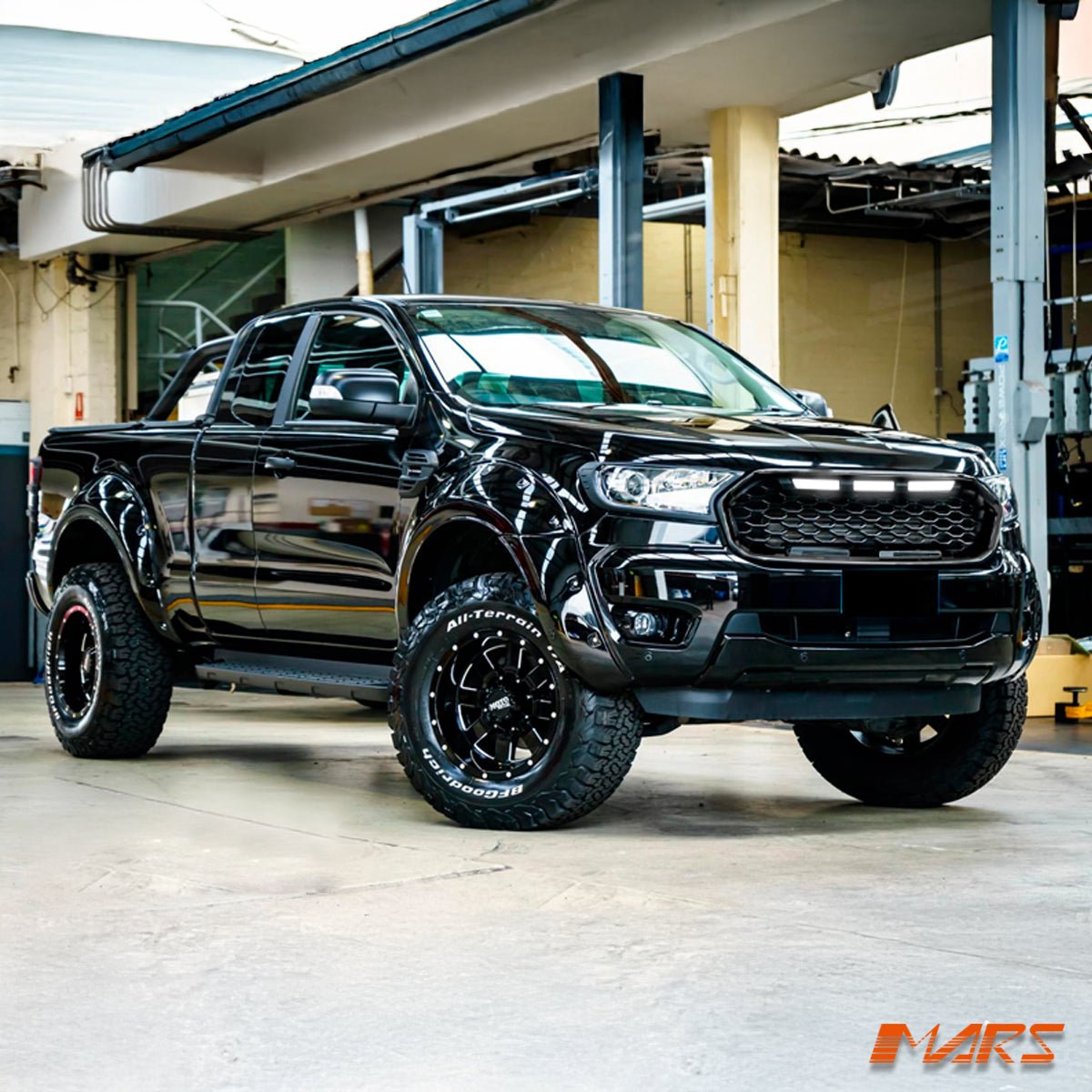 Raptor Mesh Style Gloss Black Front Bumper Bar Mesh Grille Grill Bodykit & LED DRL Lights for Ford Ranger PX MK3 - Mars Performance