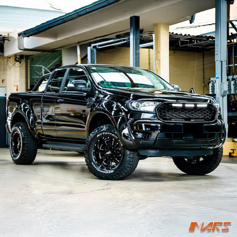 Raptor Mesh Style Gloss Black Front Bumper Bar Mesh Grille Grill Bodykit & LED DRL Lights for Ford Ranger PX MK3 - Mars Performance