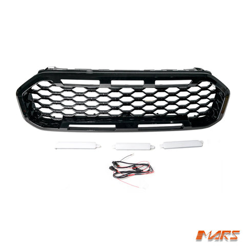 Raptor Mesh Style Gloss Black Front Bumper Bar Mesh Grille Grill Bodykit & LED DRL Lights for Ford Ranger PX MK3 - Mars Performance