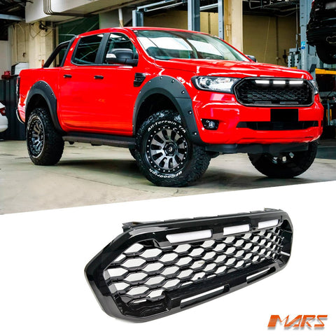Raptor Mesh Style Gloss Black Front Bumper Bar Mesh Grille Grill Bodykit & LED DRL Lights for Ford Ranger PX MK3 - Mars Performance