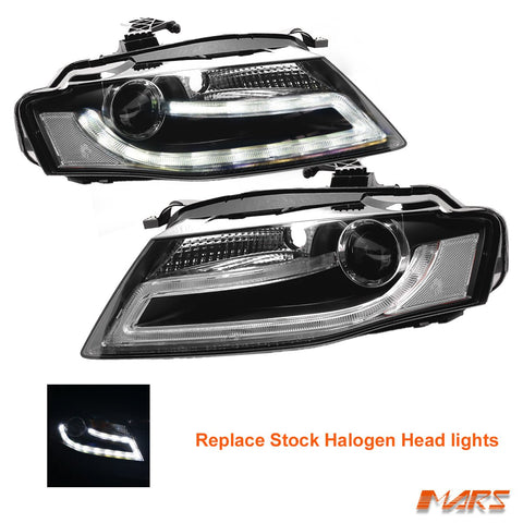 (Replace Stock Halogen model) Real DRL Dual Beam Projector Head Lights for AUDI A4 S4 B8 2009 - 2012 - Mars Performance
