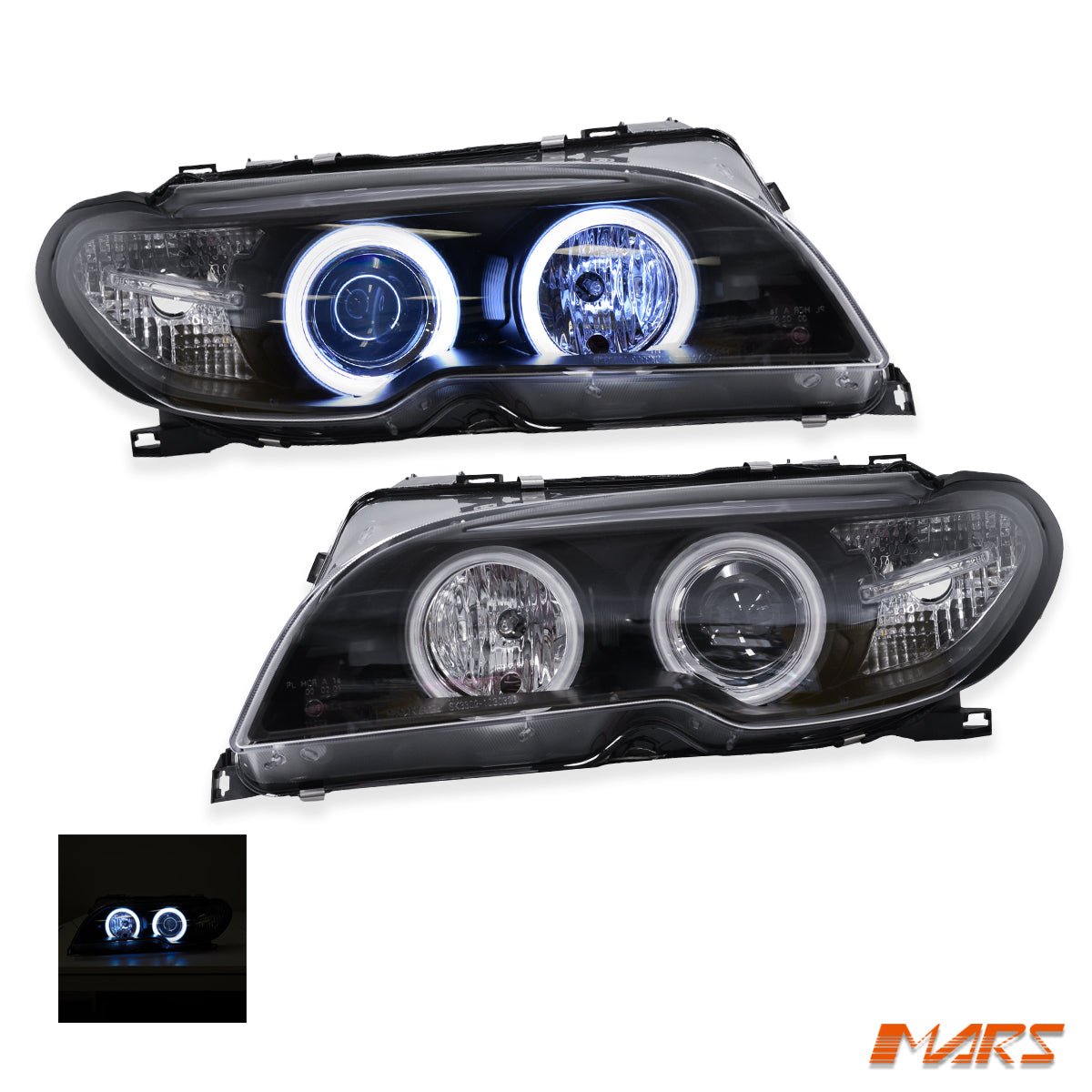 (Replace Stock HID Xenon model) CCFL Angel - Eyes Projector Head Lights for BMW 3 - Series E46 LCI Coupe & Convertible 2003 - 2005 - Mars Performance