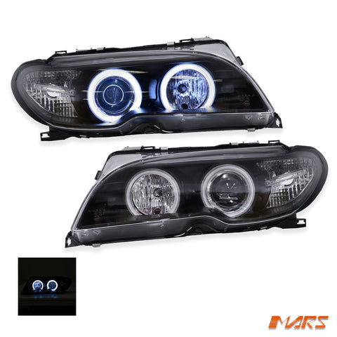 (Replace Stock HID Xenon model) CCFL Angel - Eyes Projector Head Lights for BMW 3 - Series E46 LCI Coupe & Convertible 2003 - 2005 - Mars Performance