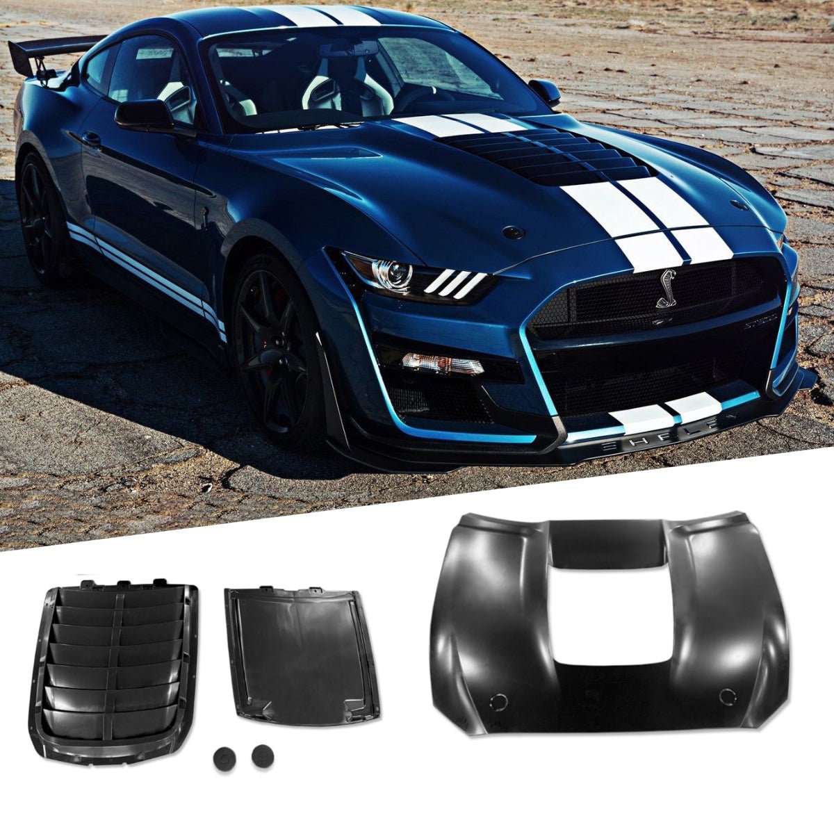 Shelby GT500 Style Aluminium Bonnet Hood BODYKIT with Plastic Vent for Ford Mustang FM 2015 - 2017 - Mars Performance