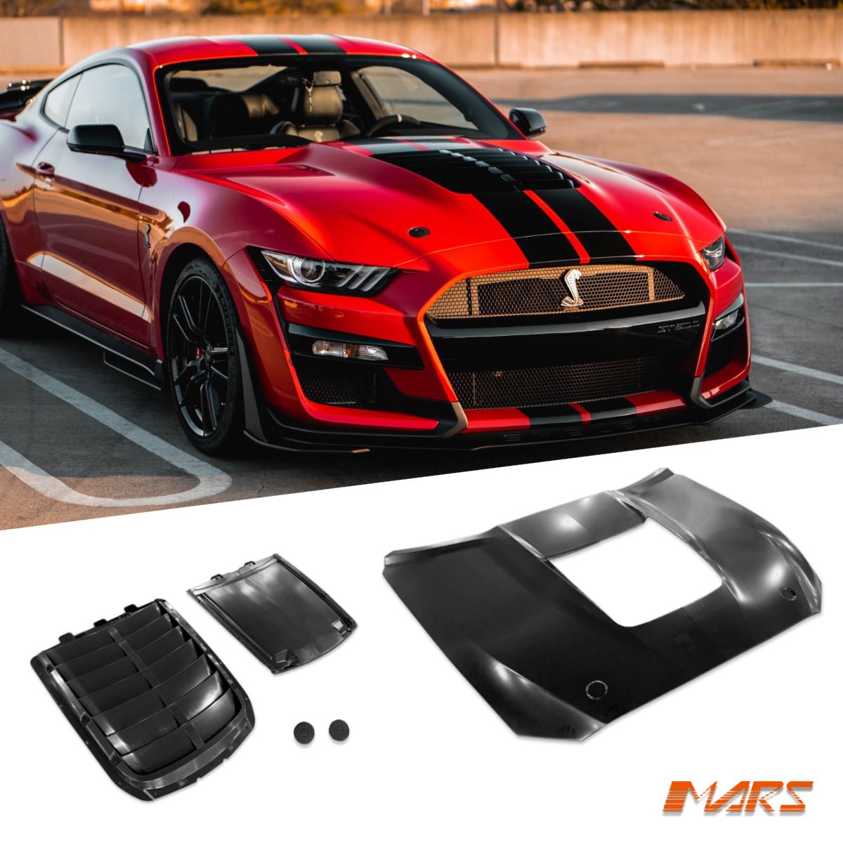 Shelby GT500 Style Aluminium Bonnet Hood Bodykit with Plastic Vent for Ford Mustang FN 2018 - 2022 - Mars Performance
