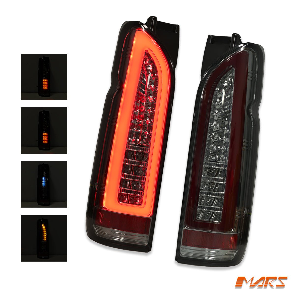 Smoked Black 3D Stripe Full LED Tail lights for Toyota Hiace VAN 2005 - 2018 - Mars Performance