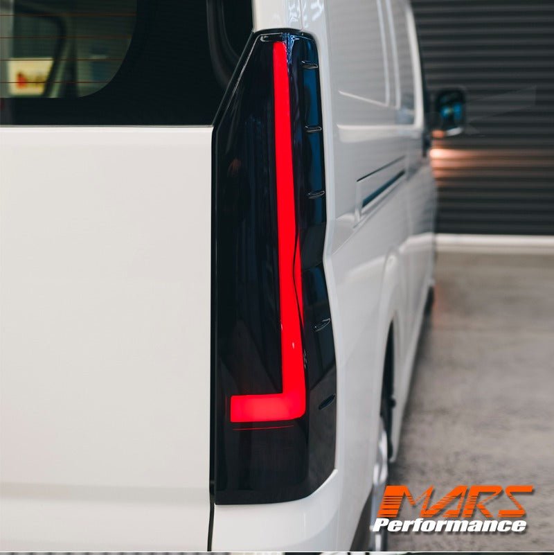 Smoked Black 3D Stripe Full LED Tail lights with Sequential Indicator for Toyota Hiace VAN 2020 - 2025 - Mars Performance