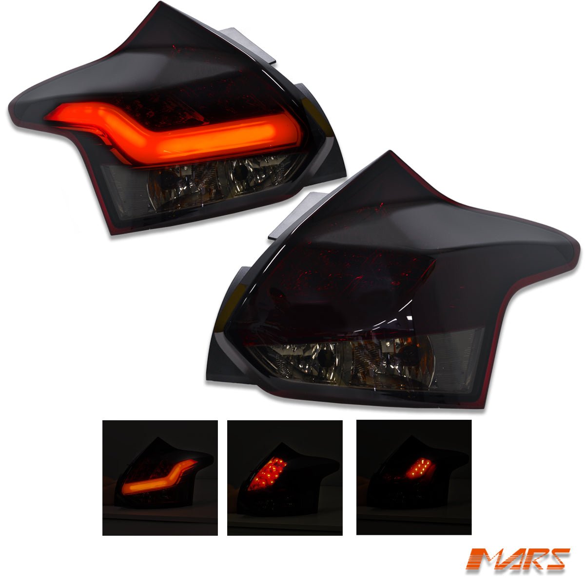 Smoked Red 3D Stripe Bar LED Tail lights for Ford Focus LW Hatch 2012 - 2015 - Mars Performance