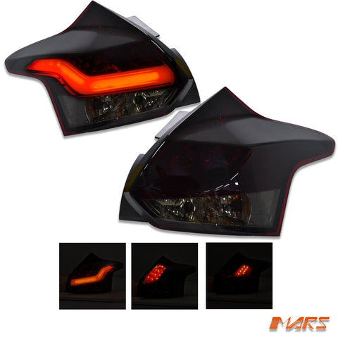 Smoked Red 3D Stripe Bar LED Tail lights for Ford Focus LW Hatch 2012 - 2015 - Mars Performance