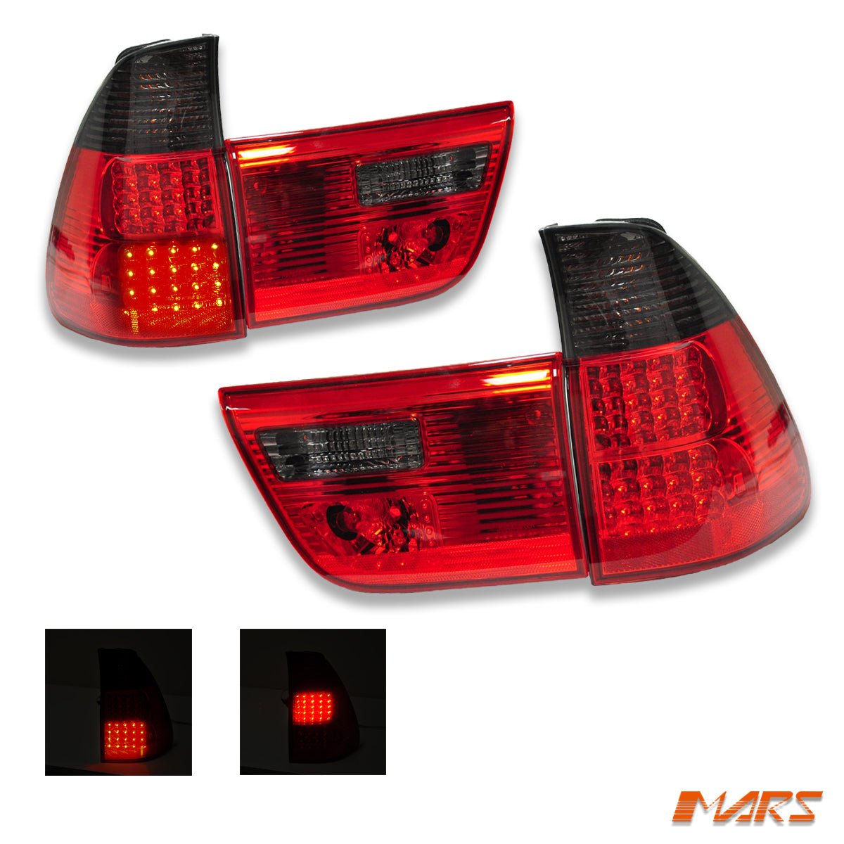 Smoked Red LED Tail Lights & Tail Gate Garnish for BMW X5 E53 2000 - 2003 Pre LCI - Mars Performance