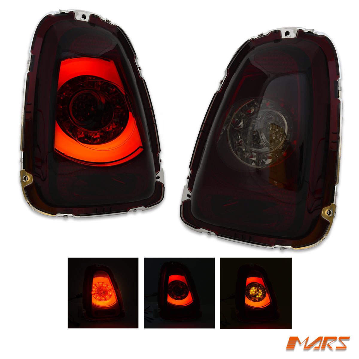 Mini Bar Indicator Smoked Red Tail lights with 3D Stripe Bar & LED Indicators for Mini Co ...