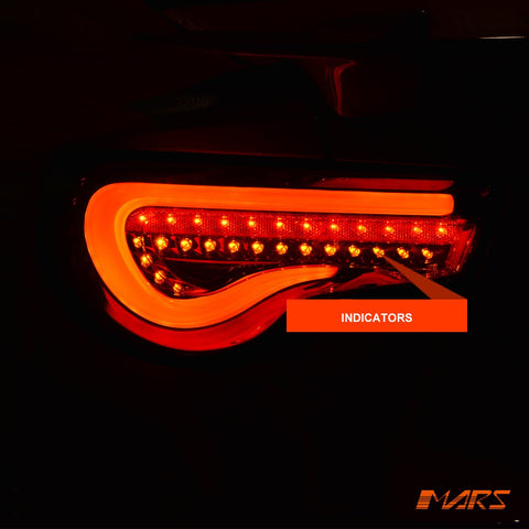 VALENTI Smoked Full LED 3D Red Stripe Bar Tail lights with Sequential Indicators for Toyota 86 ZN6 GT GTS & Subaru BRZ ZC6 - Mars Performance